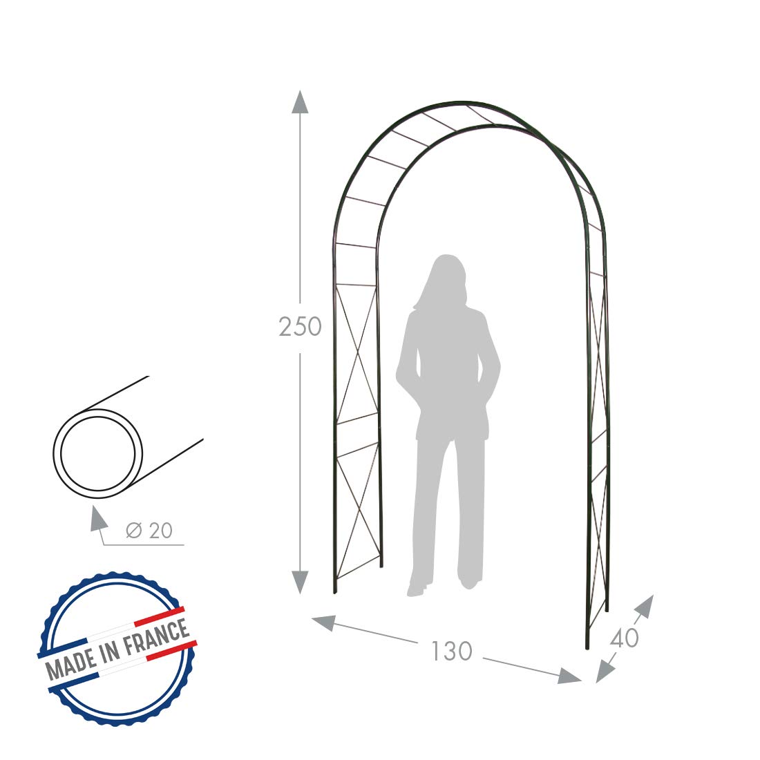louis-moulin-arche-tube-rond-20-losange-130x40x250-cm-vert-sapin image 2