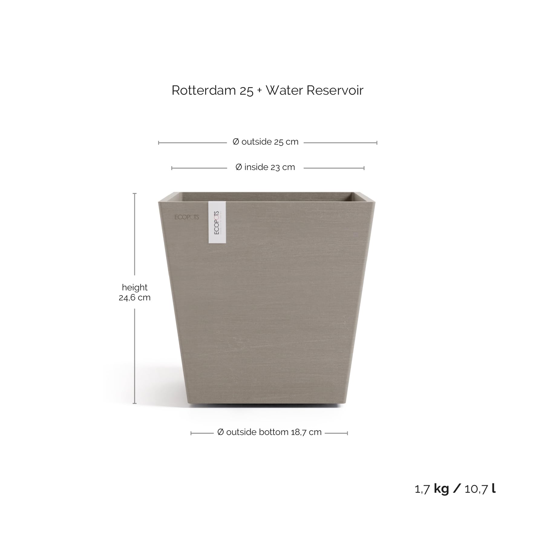 ecopots-rotterdam-25-pot-carr-taupe-avec-r-servoir-d-eau-25-2-x-25-2-x-h-24-5-cm image 5