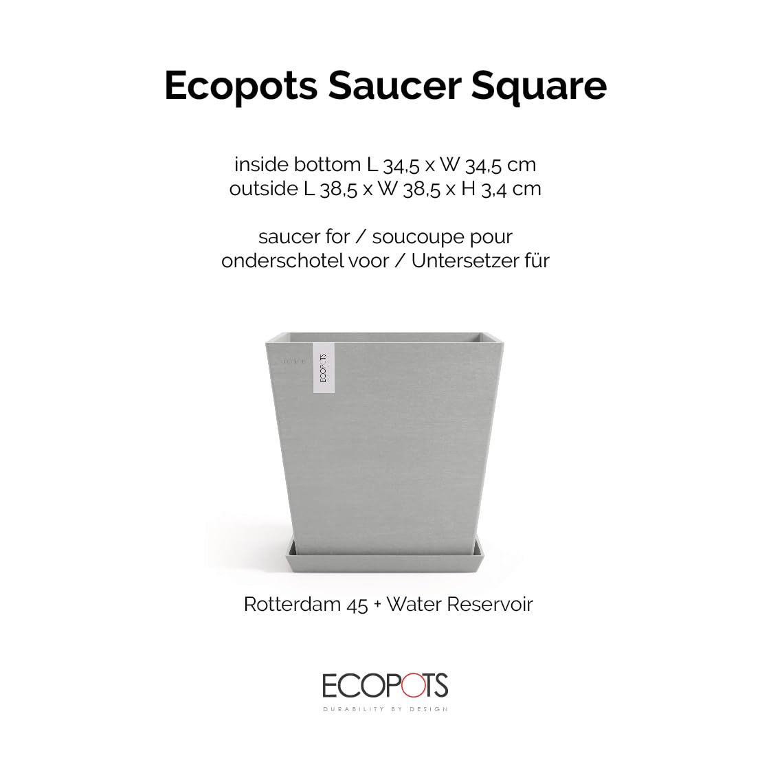ecopots-square-45-soucoupe-blanc-gris-38-5-cm image 2