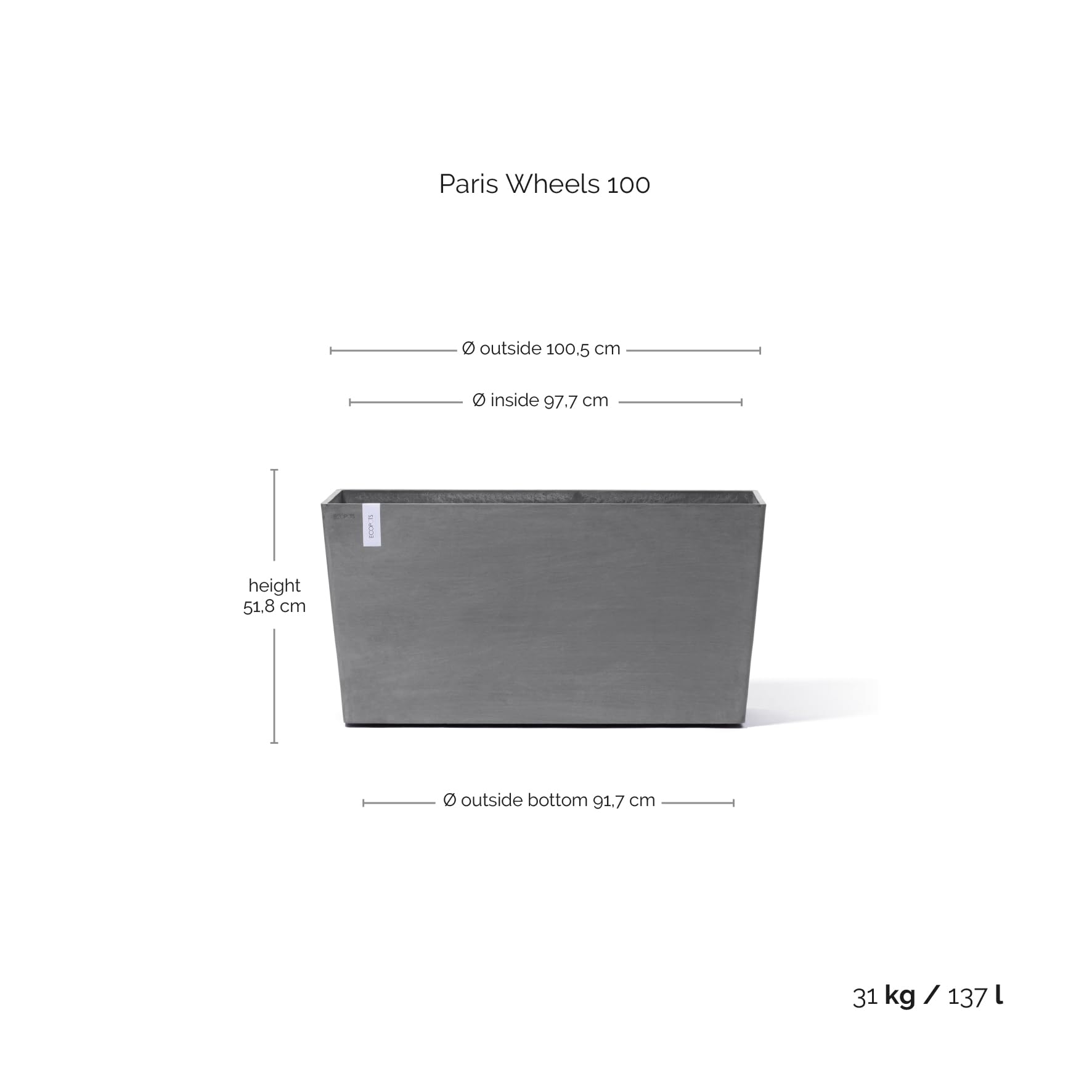 ecopots-paris-wheels-100-jardini-re-sur-roues-gris-100-x-40-x-h-50-cm-137-l image 5