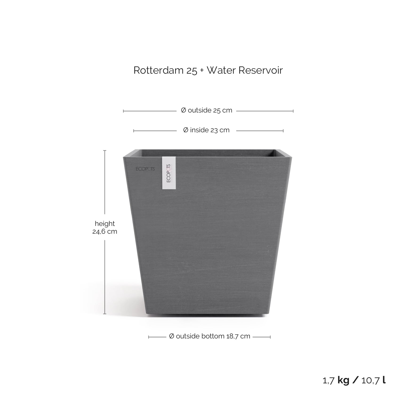 ecopots-rotterdam-pot-carr-25-gris-avec-r-servoir-d-eau-25-2-x-25-2-x-h-24-5-cm- image 5