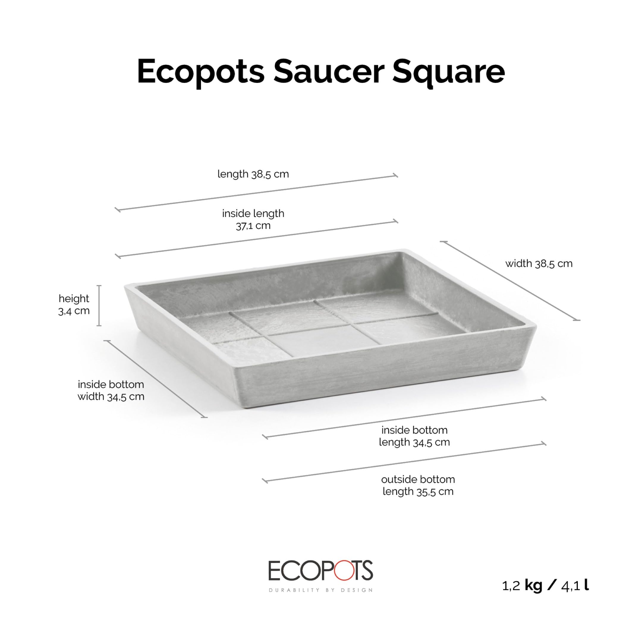 ecopots-square-45-soucoupe-blanc-gris-38-5-cm image 3