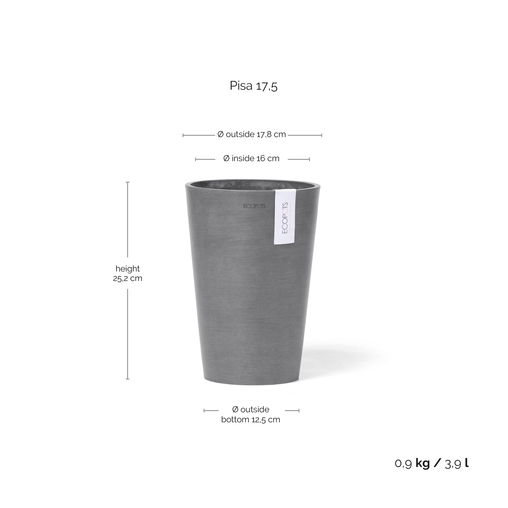 ecopots-pisa-pot-rond-gris-17-cm-int-rieur-et-ext-rieur image 3