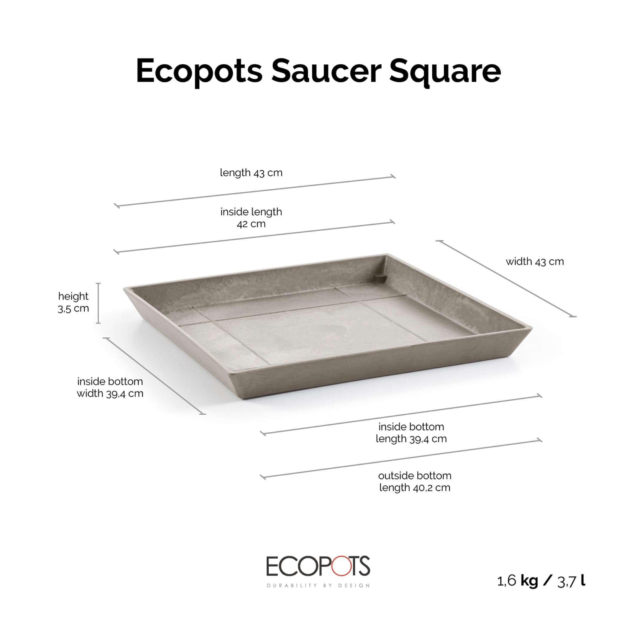 ecopots-square-50-soucoupe-carr-e-taupe-43-x-43-x-h-3-5-cm image 2