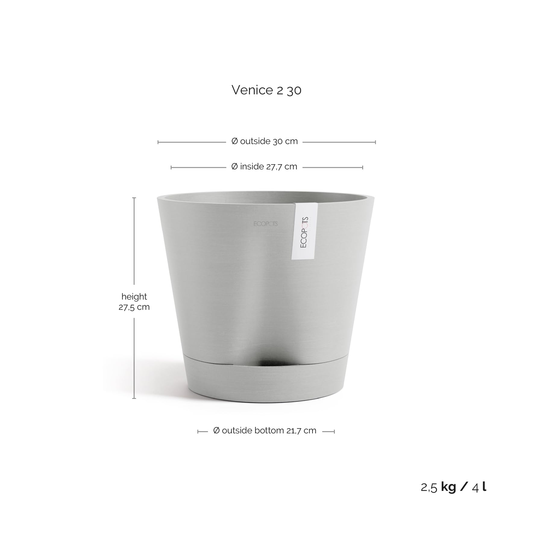 ecopots-venice-2-rond-30-cm-pot-avec-r-servoir-d-eau-blanc-gris-4-l image 2