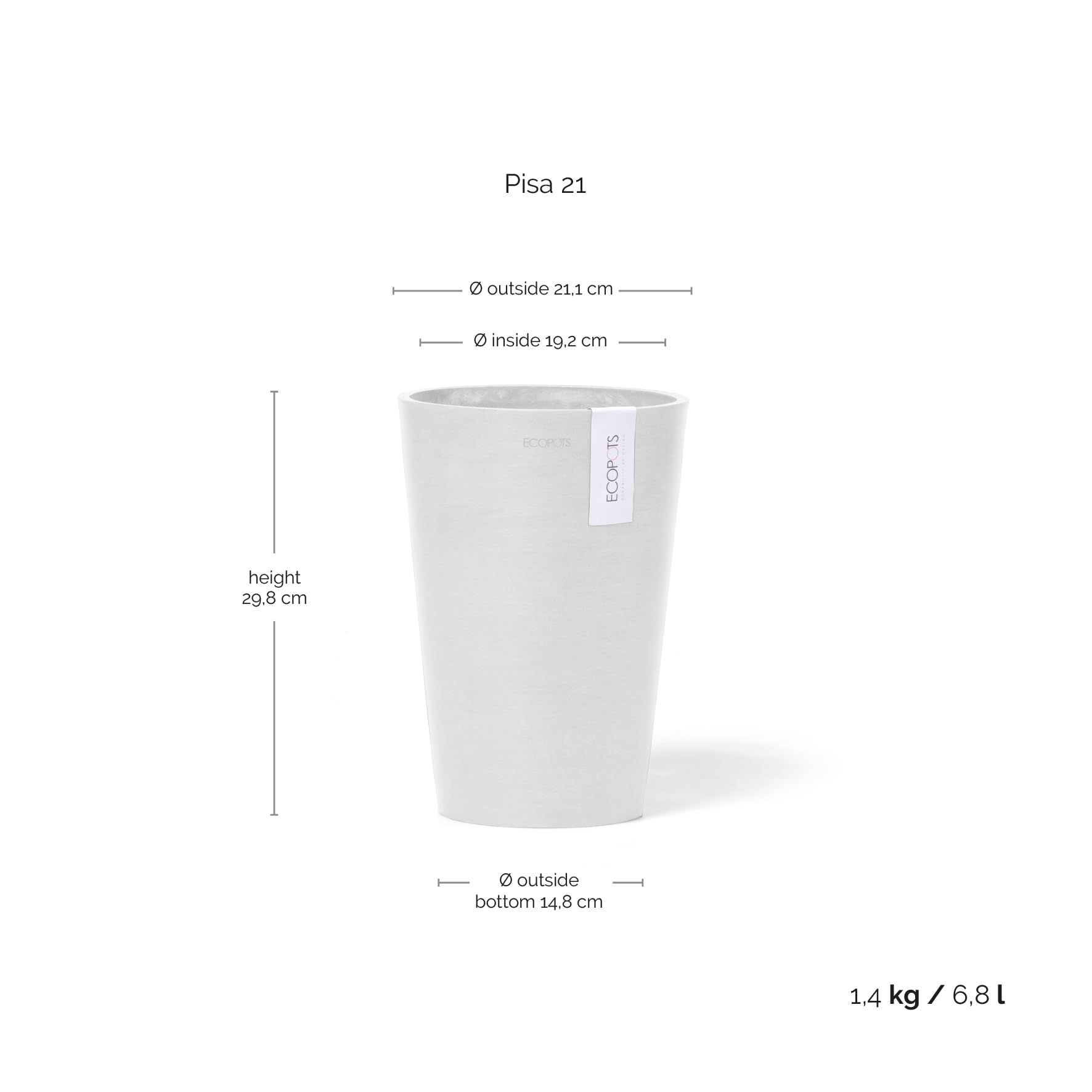 ecopots-pisa-21-pot-rond-blanc-pur-21-x-h-30-cm-6-8-l image 3