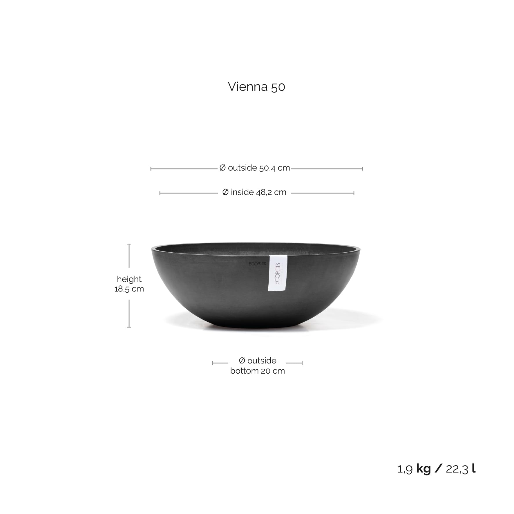 ecopots-vienna-50-rond-bas-gris-fonc-22-3-l image 3