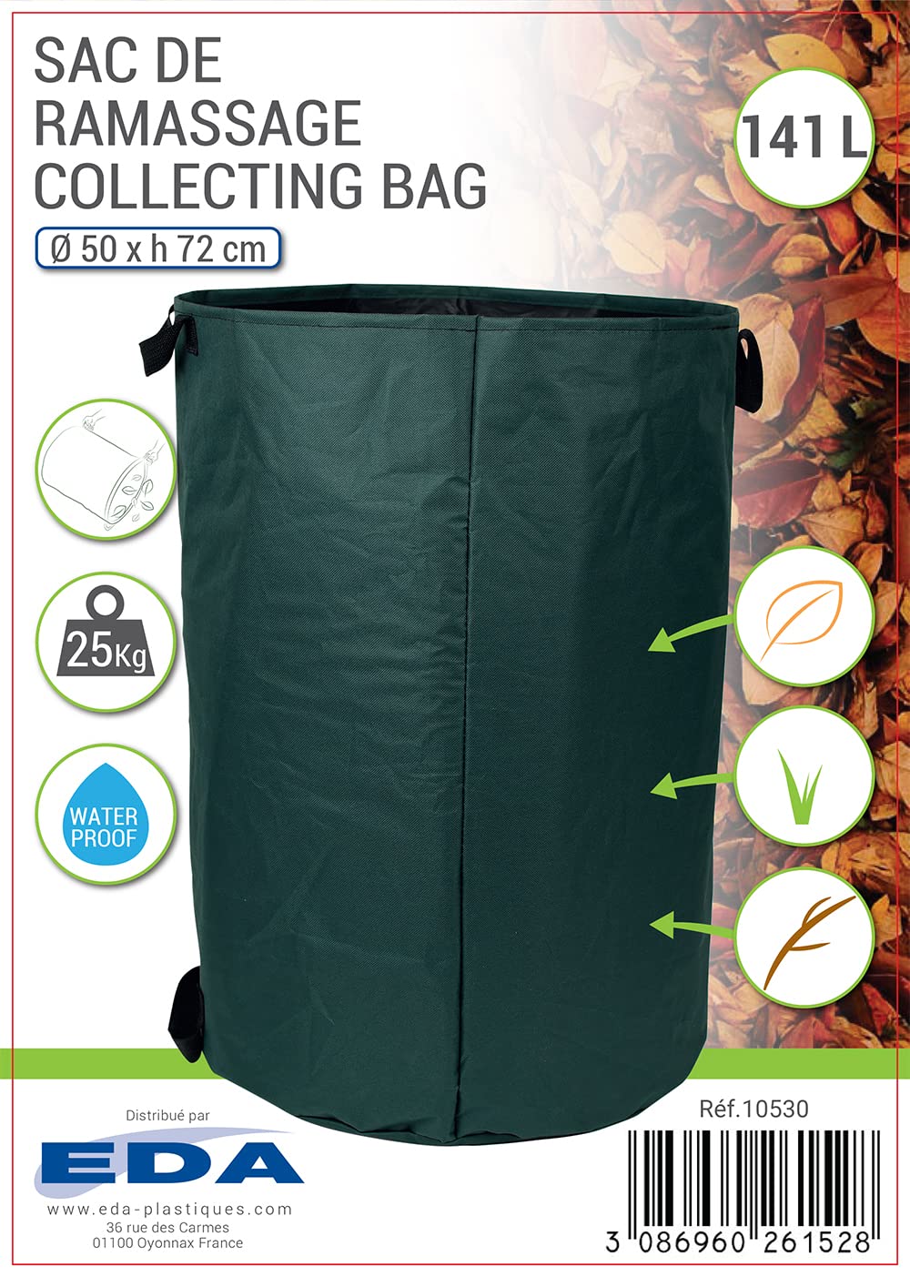 eda-sac-de-ramassage-141-l-sac-d-chets-de-jardin-waterproof-50-x-h-72-cm-vert image 2