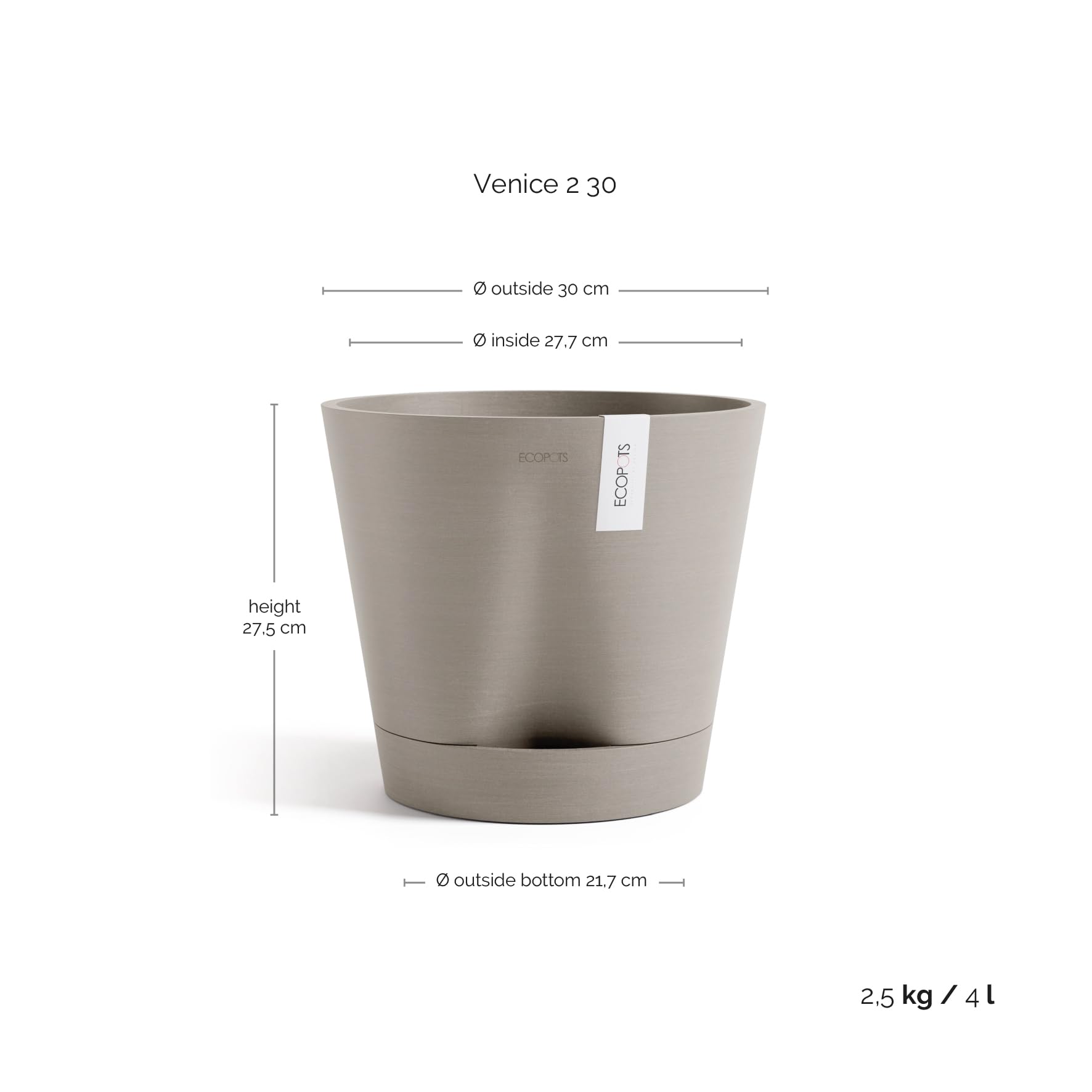 ecopots-venice-2-pot-rond-taupe-30-x-h-26-3-cm-4-l-avec-r-servoir-d-eau image 2