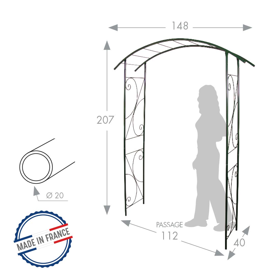 louis-moulin-arche-tube-rond-20-pont-148x40x207-cm-vert-sapin image 2