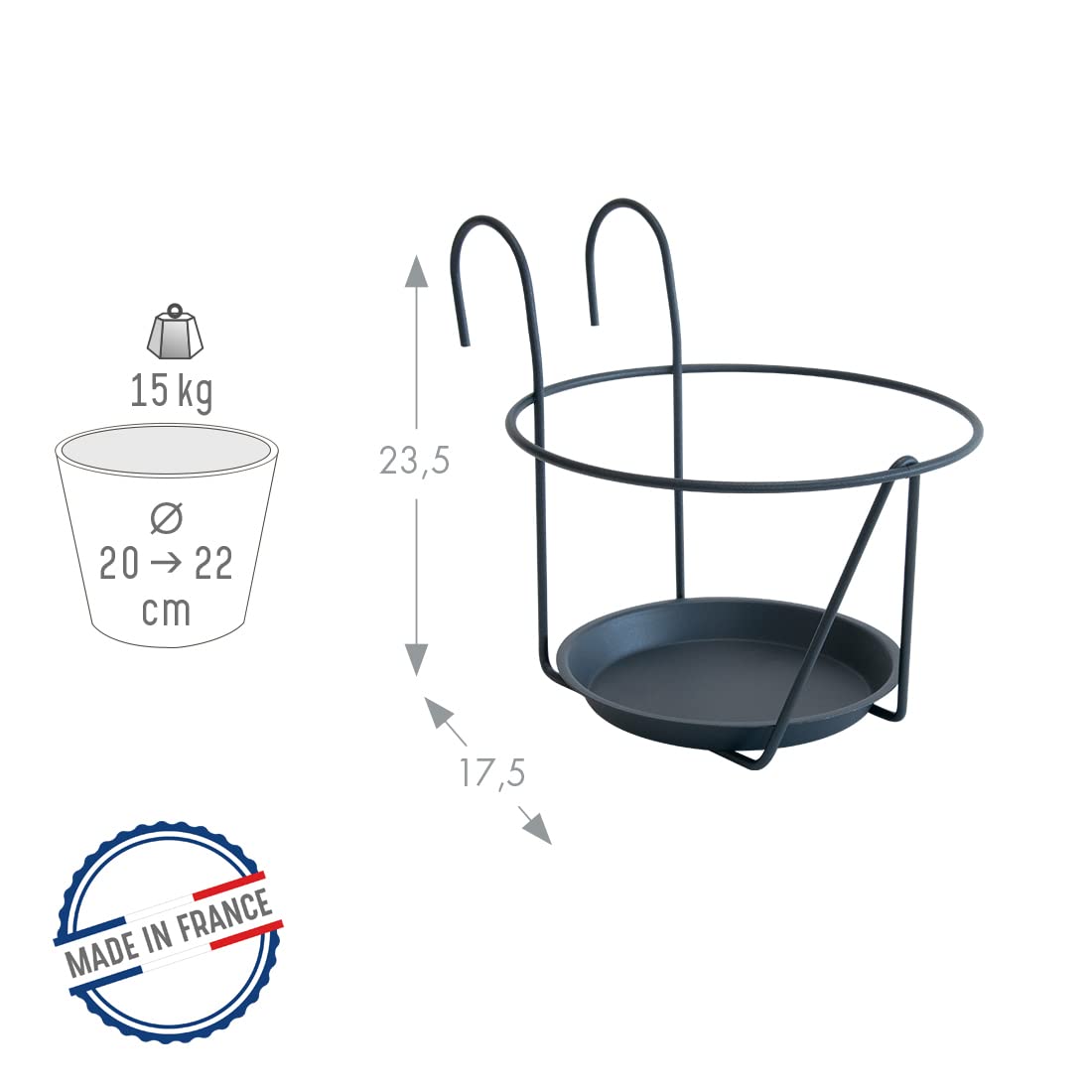 louis-moulin-porte-pots-soucoupe-crochet-20-22-cm-anthracite image 2