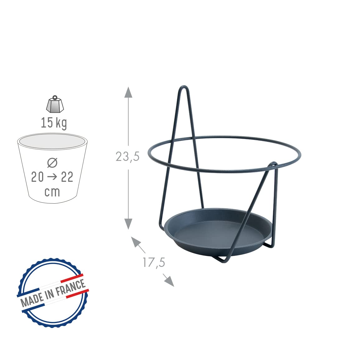 louis-moulin-porte-pots-soucoupe-mural-20-22-cm-anthracite image 2