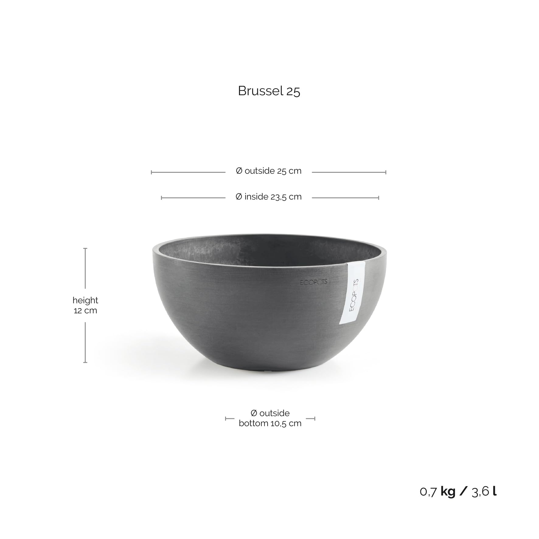 ecopots-brussels-rond-25-gris-coupe-3-6-l-25-x-h-12-cm image 3