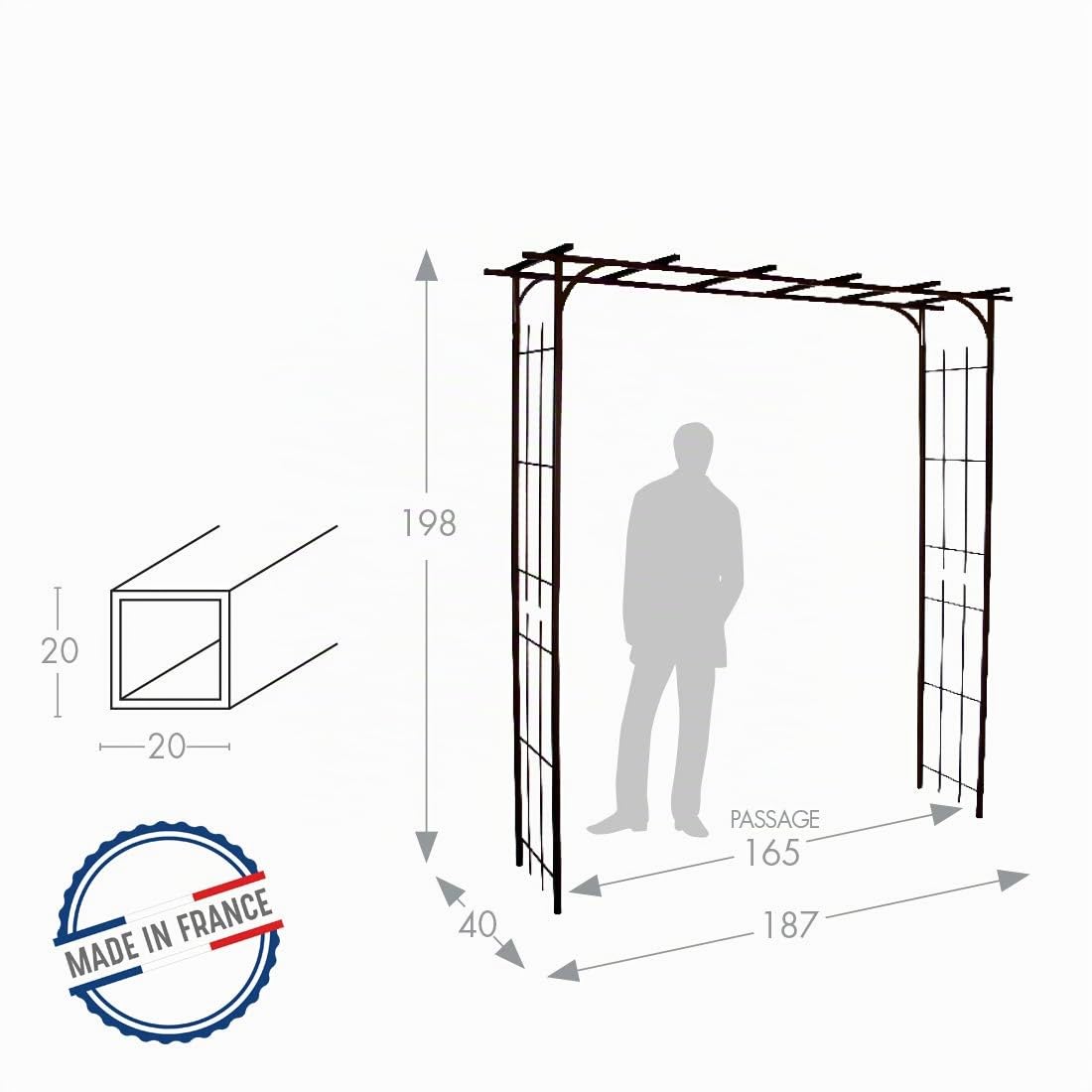 louis-moulin-grande-pergola-tube-carr-plante-grimpante-fer-vieilli-187-x-40-x-19 image 2