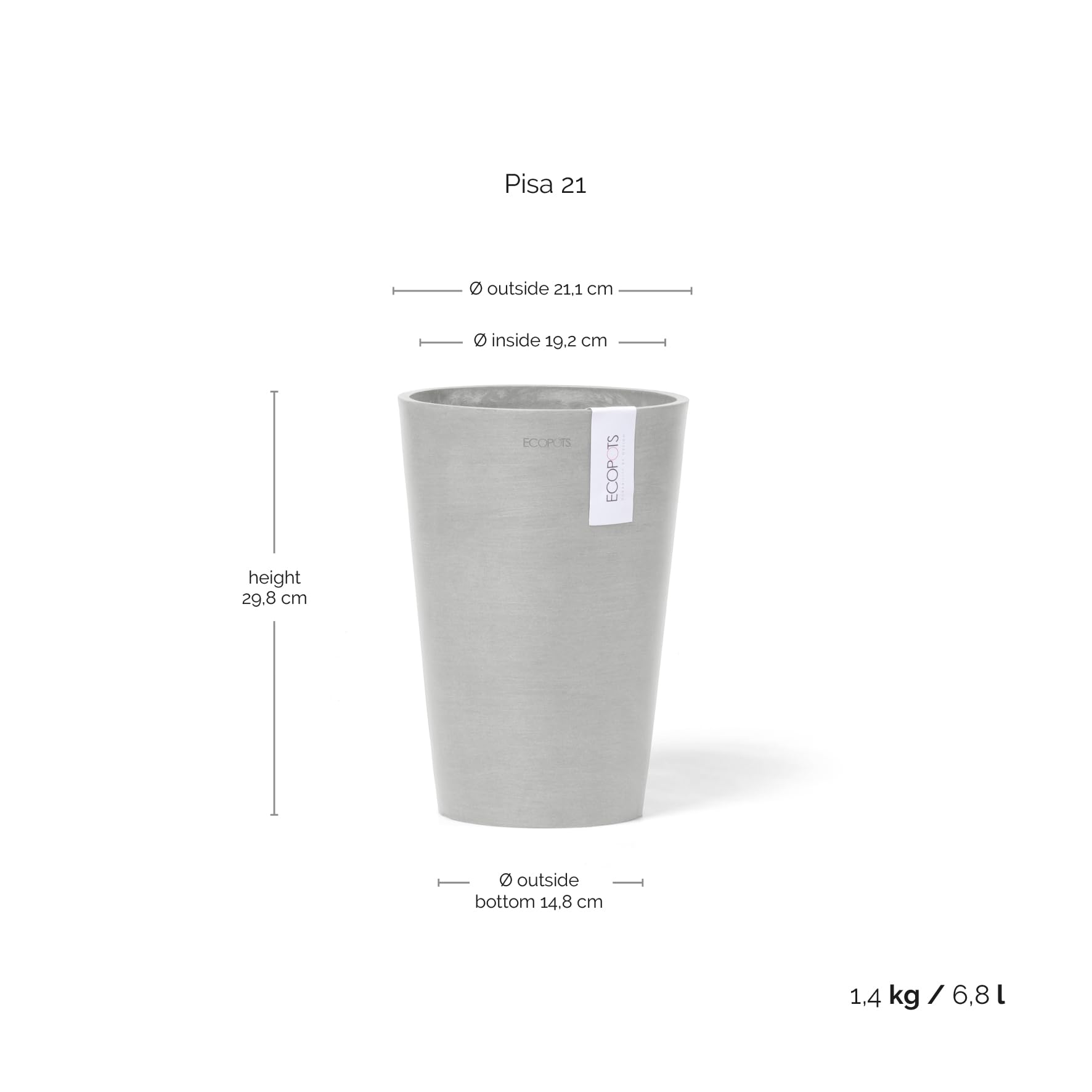 ecopots-pisa-pot-rond-21-blanc-gris-21-x-h-30-cm-6-8-l image 2