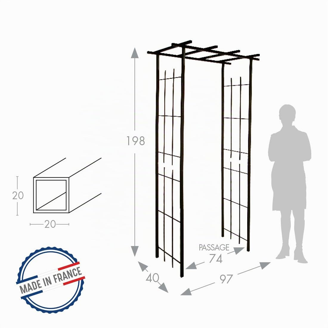 louis-moulin-pergola-troite-tube-carr-plante-grimpante-fer-vieilli-97-x-40-x-198 image 2