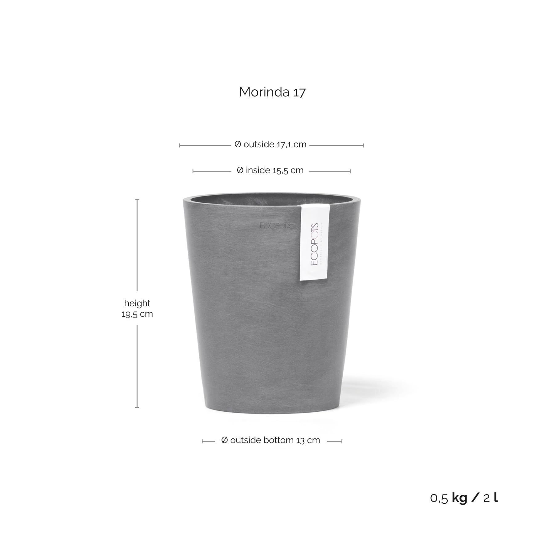 ecopots-morinda-orchid-e-pot-de-fleurs-gris-17-cm image 2