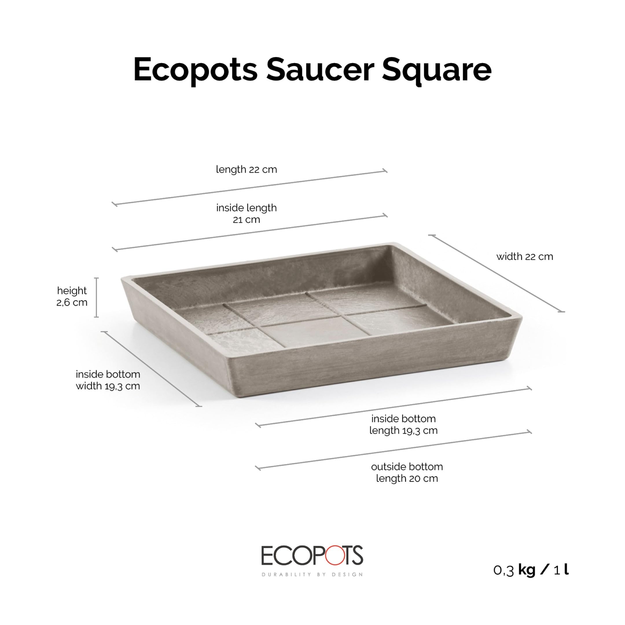 ecopots-square-25-soucoupe-carr-e-taupe-22-x-22-x-h-2-6-cm image 2