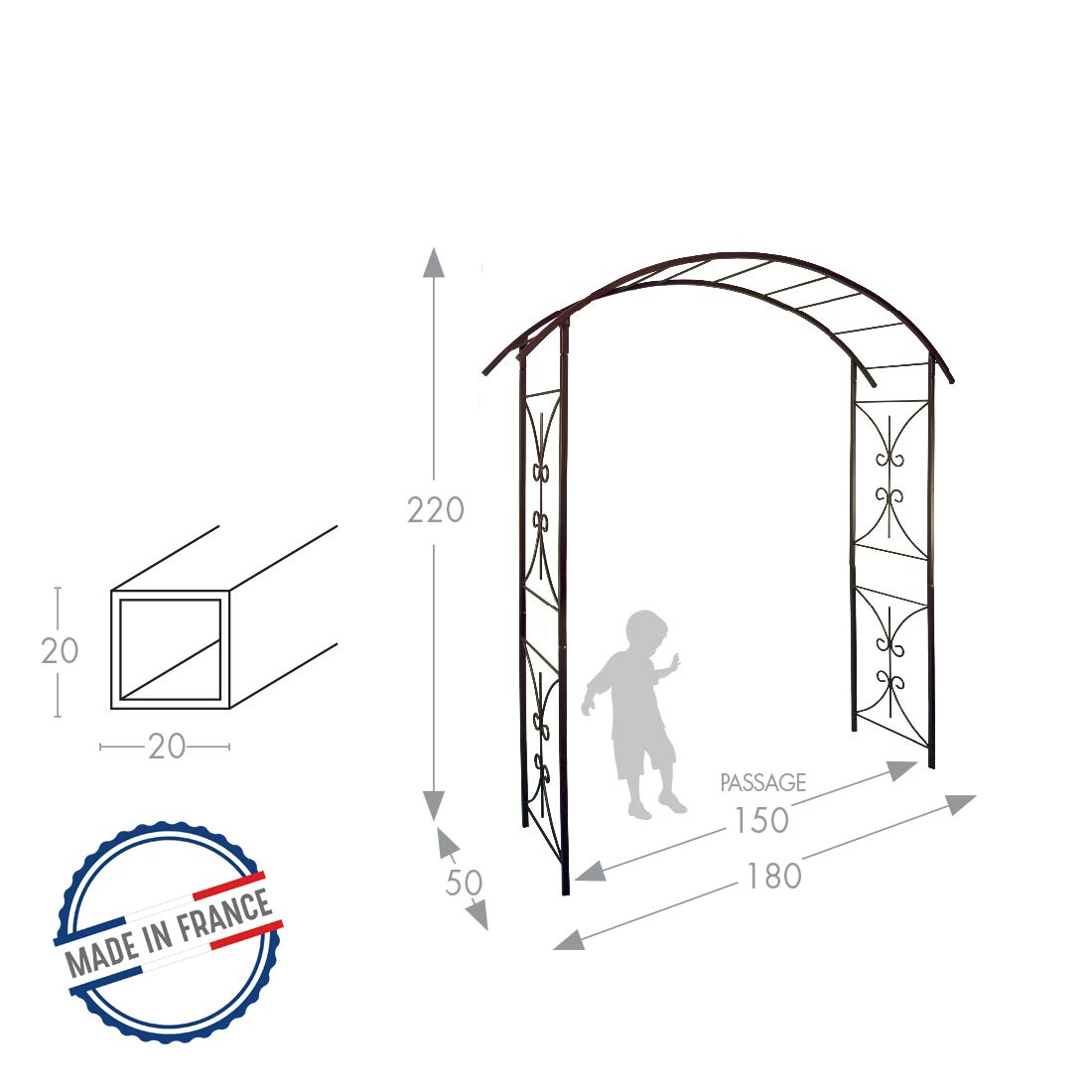 louis-moulin-arche-tube-carr-3026-pour-plante-grimpante-fer-vieilli-180-x-50-x-2 image 2