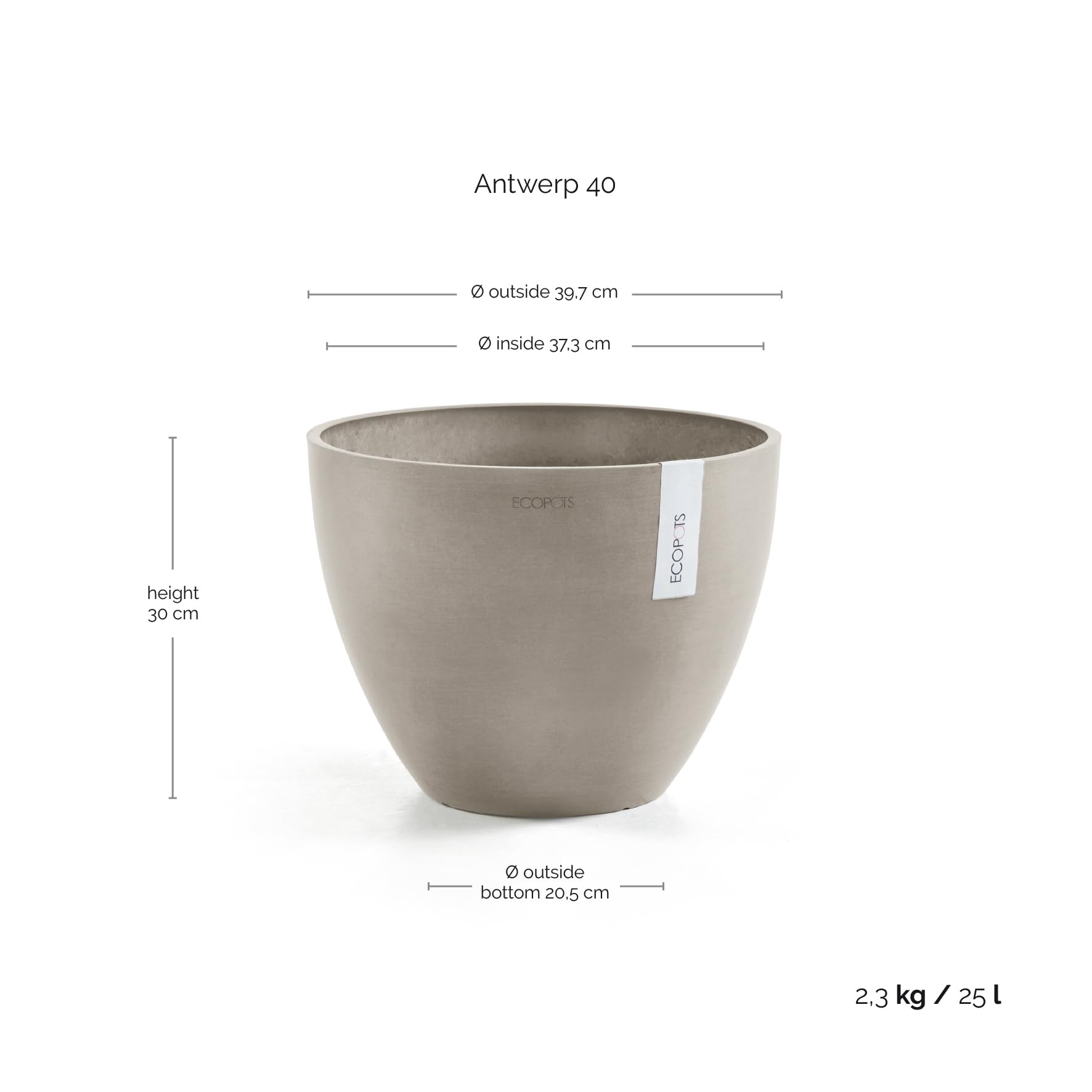 ecopots-antwerp-pot-rond-25-l-40-x-h-30-cm-taupe image 3