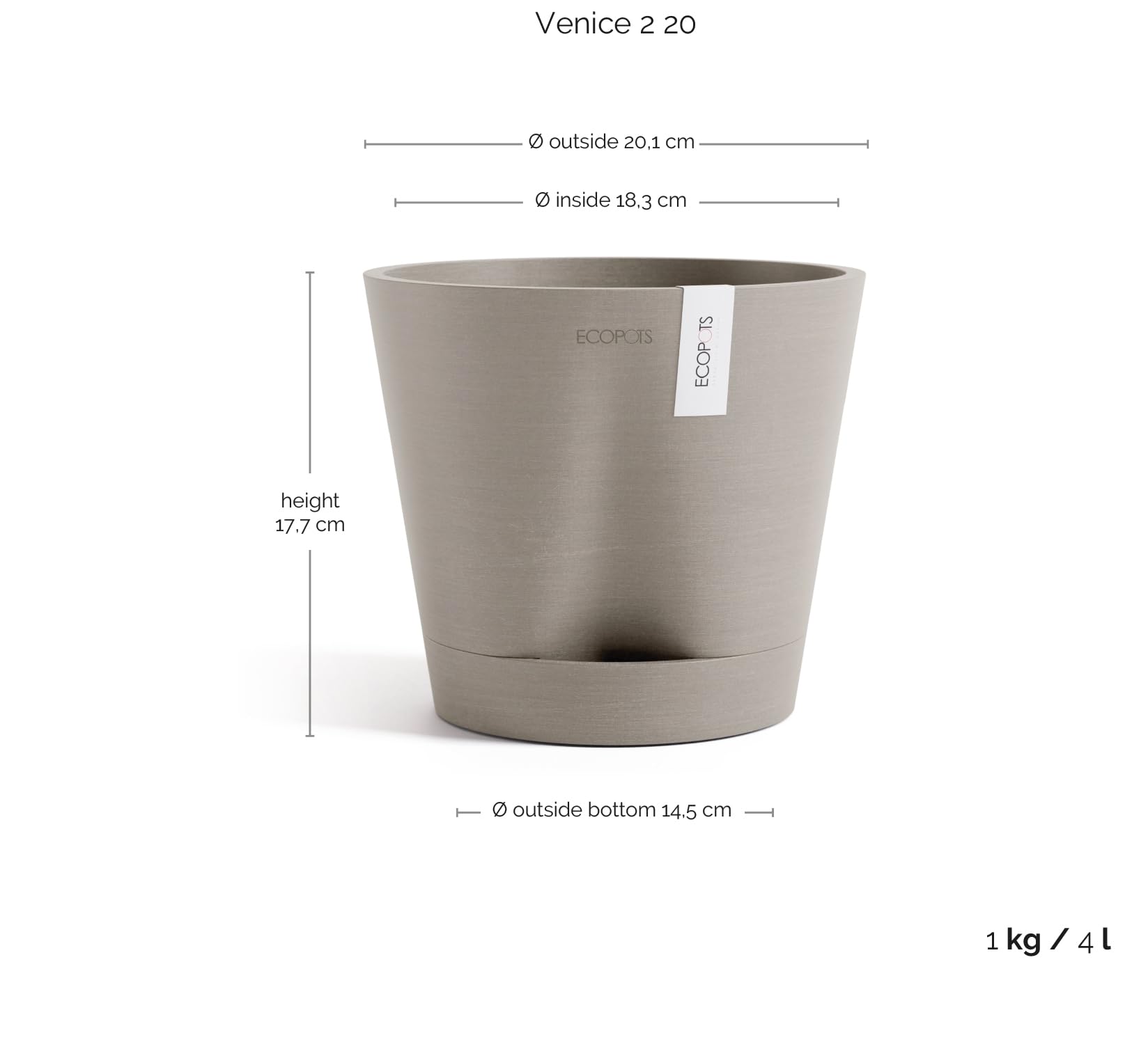 ecopots-venice-2-pot-rond-avec-r-servoir-d-eau-20-cm-taupe image 2