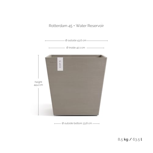 ecopots-rotterdam-45-pot-carr-taupe-avec-r-servoir-d-eau-45-4-x-45-4-x-h-44-cm-6 image 7