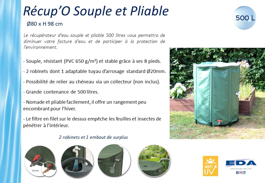 eda-r-cup-rateur-d-eau-souple-et-pliable-500-l-avec-filtre-2-robinets image 5