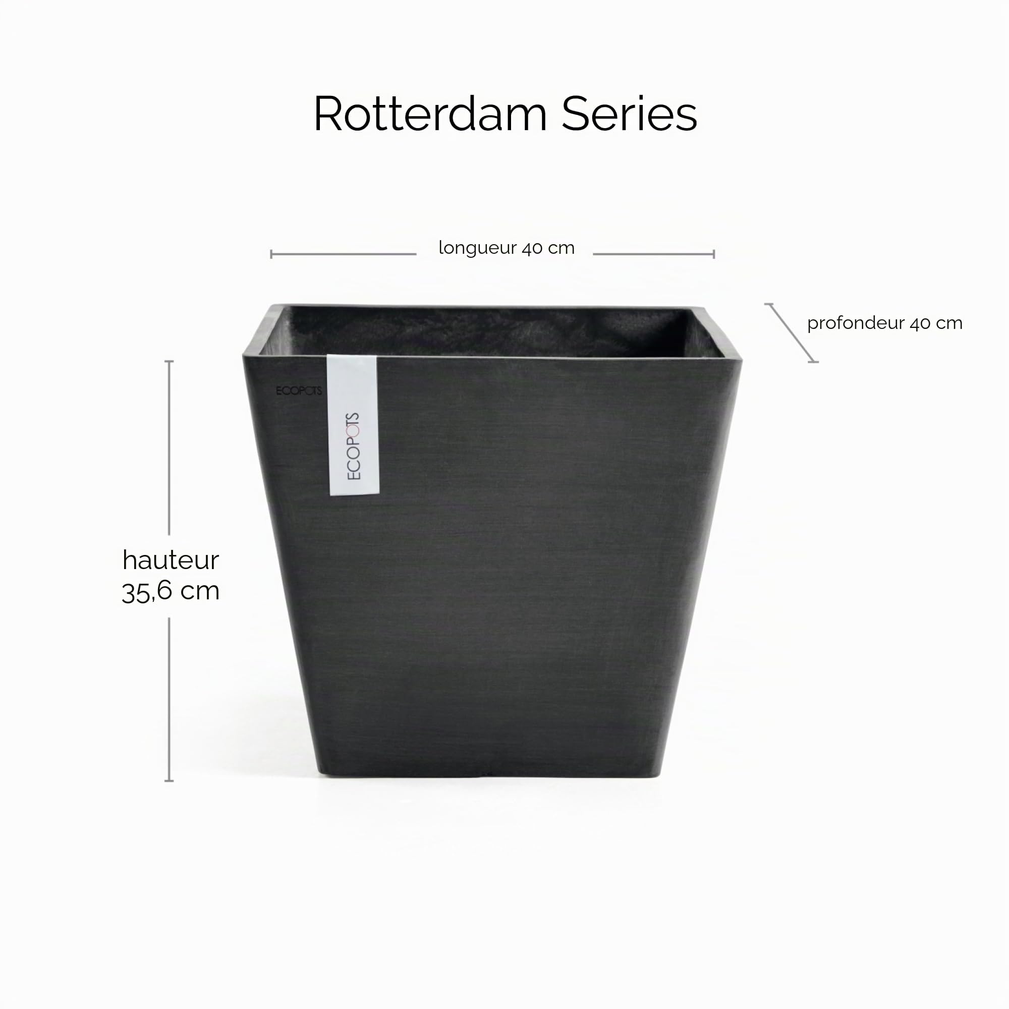 ecopots-rotterdam-pot-de-fleurs-carr-plastique-recycl-noir-40-x-40-x-35-cm image 2